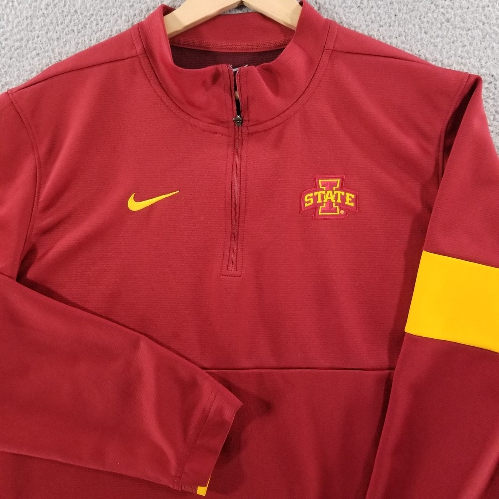 Iowa State Cyclones Nike Pullover Mens Large Red Dri Fit On Field 1/4 Zip Shirt